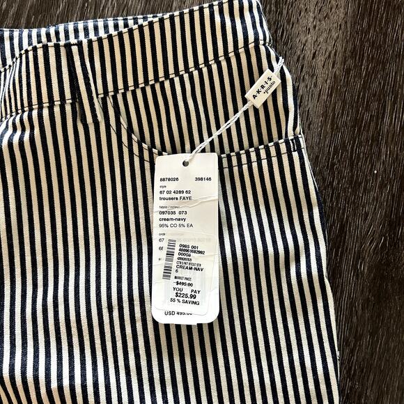 NWT Akris Punto Faye Boot-Cut Striped Denim Pants Size 6 Navy‎ & Cream Nautical - Picture 12 of 16